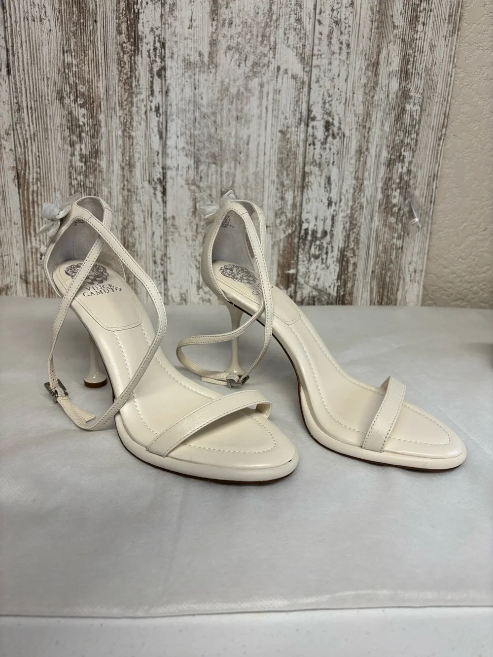 Vince Camuto Ivory Floral Ankle-Strap Stiletto Sandal
